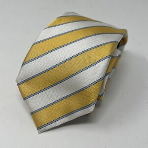 Altea Milano Silk Tie Mens Yellow White Blue Stripe Necktie Made In Italy